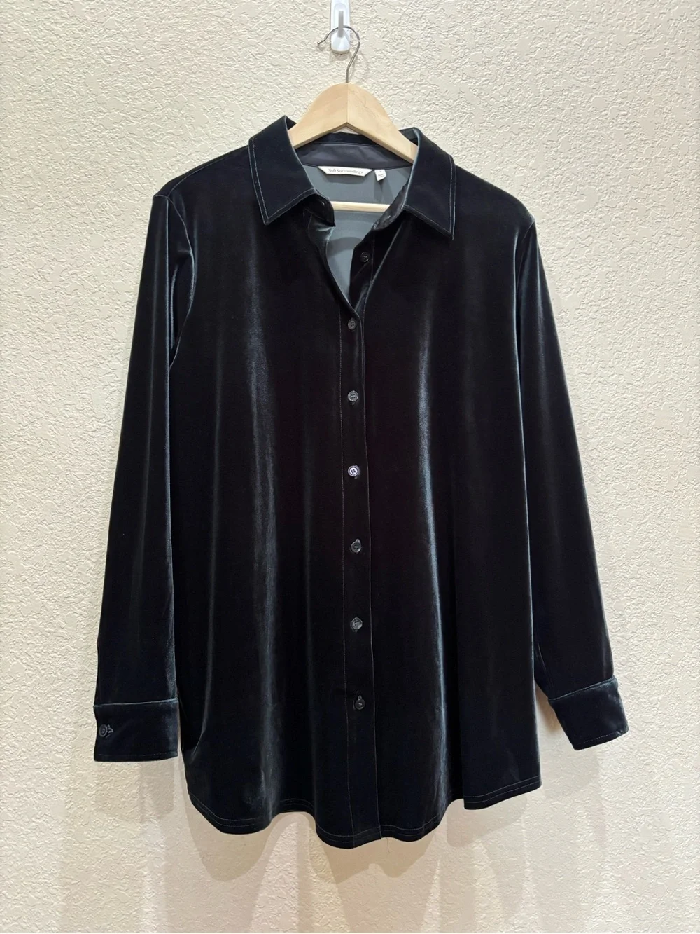 Soft Surroundings Velvet Boyfriend Tunic Shirt Dark Emerald Large Holiday